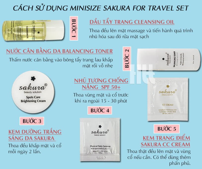 Cách sử dụng Bộ kit dưỡng trắng da trang điểm Sakura Nhật Bản